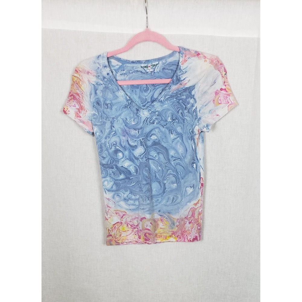 Hard Tail Forever L Blue Pink Marble Short Sleeve Tee Soft Girl Casual Y2K Artsy